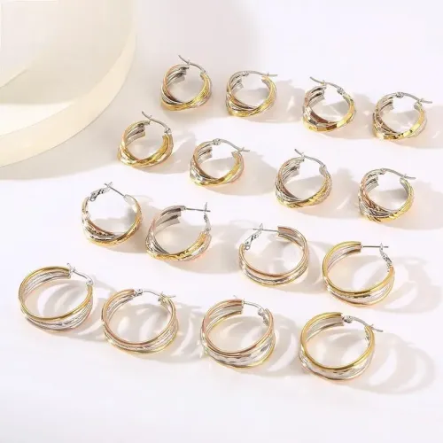 ETM372 Tri-Color Circle Interlocking Titanium Steel Hoop Earrings for Women