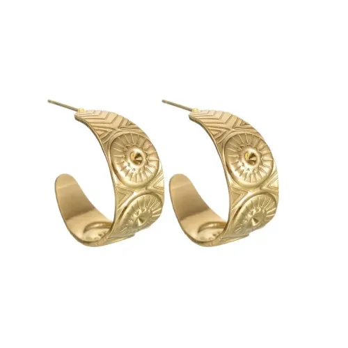 ETM669 18K Gold Plated Stainless Steel Sunflower C-Shaped Wide Earrings Chic OL Jewelry for Women