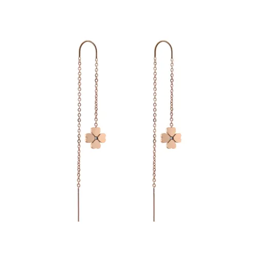 ETM802 Certified Natural Diamond Four-Leaf Clover Tassel Drop Earrings Luxury Jewelry