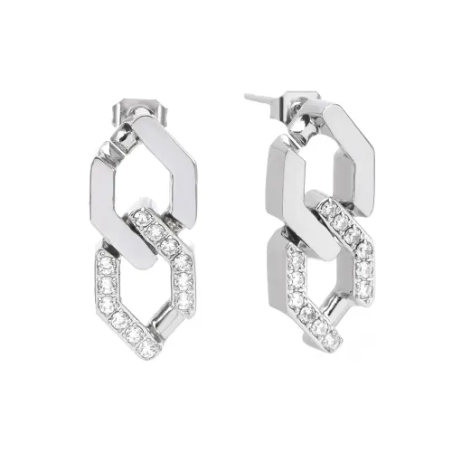 ETM521 Unisex Stainless Steel Cuban Link Chain Drop Earrings with Zircon Hip Hop Style