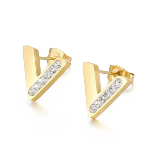 ETM838 Dainty Cubic Zirconia Stud Earrings in Stainless Steel V-Shaped Fashion Accessories