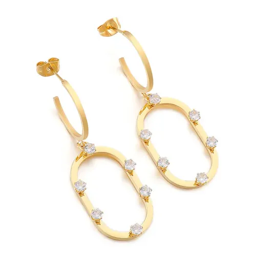 ETM355 Diamond-Encrusted Large Hoop Earrings Geometric Titanium Steel Jewelry