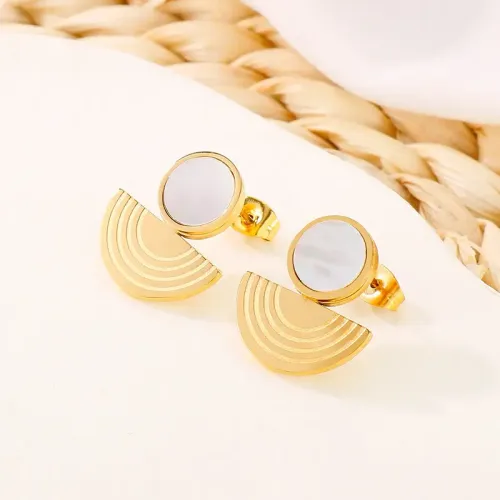 ETM450 Gold-Tone Stainless Steel Semi-Circle Line Earrings for Women