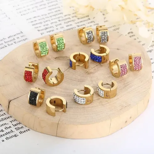 ETM820 Full Diamond Flat Clasp Earrings in Mud Stainless Steel Round Studs for Women