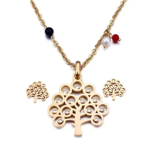 ETM456 Christmas Tree Pendant Titanium Steel Tag Earrings Set Festive Jewelry