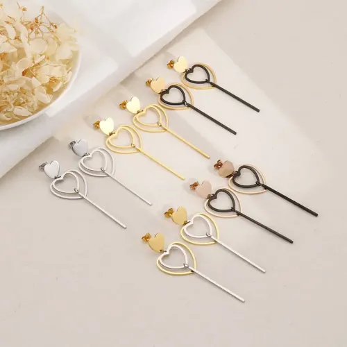 ETM390 Women's Heart-Shaped Long Earrings Stainless Steel Fashion Jewelry
