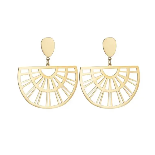 ETM604 18K Gold Plated Hollow Fan-Shaped Tassel Earrings Stainless Steel Women's Jewelry