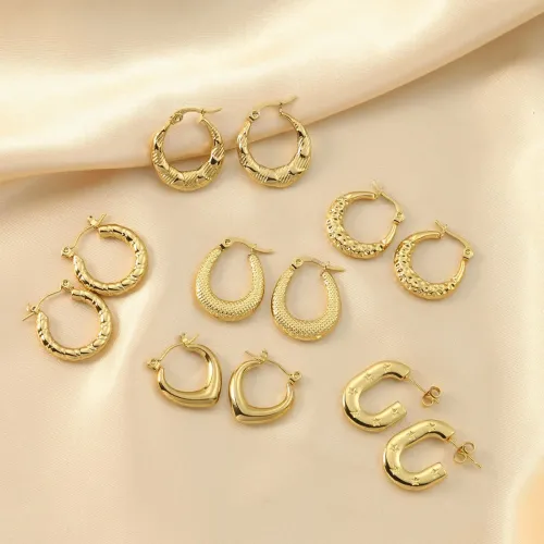 ETM495 18K Real Gold Plated Titanium Steel Earrings Geometric Studs for Sophisticated Style