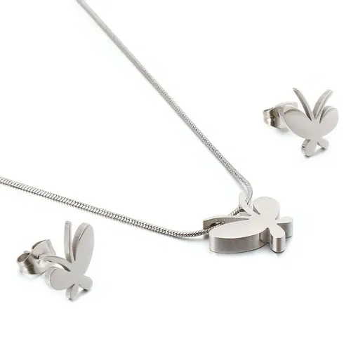 ETM347 Titanium Steel Butterfly Necklace and Earrings Set with Snake Chain Chic Jewelry