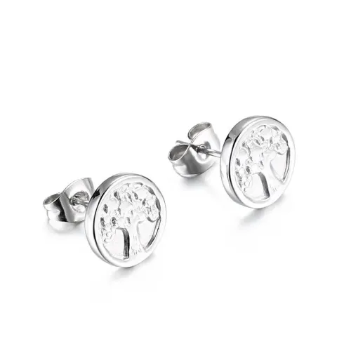 ETM276 Petite Round Tree of Life Titanium Steel Stud Earrings for Women Delicate Design