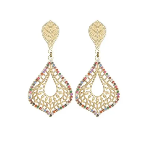 ETM535 14K Gold Colorful Enamel Leaf Dangle Earrings Stainless Steel Ethnic Jewelry