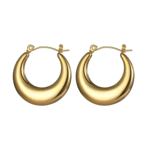 ETM652 18K Gold Titanium Hollow Circle C-Shaped Stud Earrings Chic Ear Jewelry