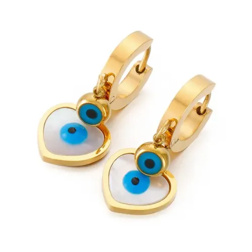 ETM458 Gold-Tone Titanium Stainless Steel Evil Eye Heart Shell Hoop Earrings for Women