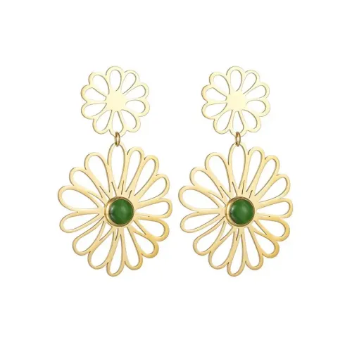 ETM605 18K Gold Plated Flower Tassel Earrings Titanium Steel Women's Jewelry