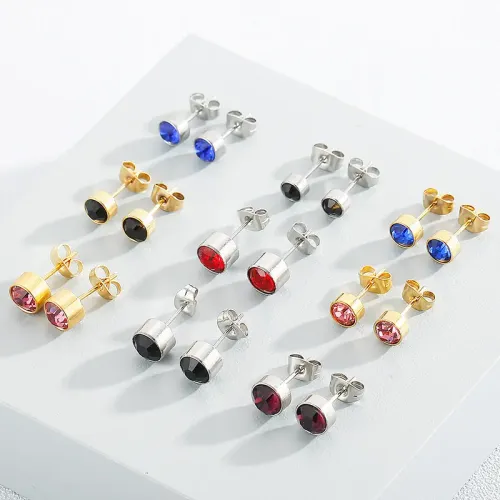 ETM806 Multicolor Stainless Steel Tumbler Crystal Stud Earrings for Women Chic Jewelry