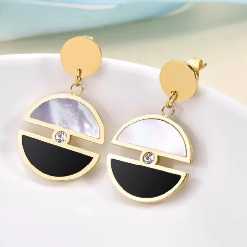 ETM516 Modern Stainless Steel Drop Earrings Black White Circle Design Accessories