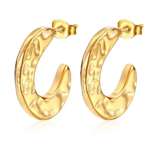 ETM493 18K Titanium Steel Oil Pressure Hoop Earrings Hip Hop Jewelry for Women