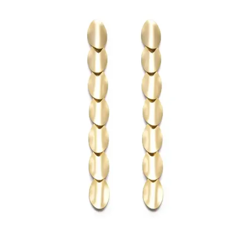 ETM617 18K Gold Plated Titanium Convex Oval Tassel Earrings Elegant Dangle Jewelry for Women