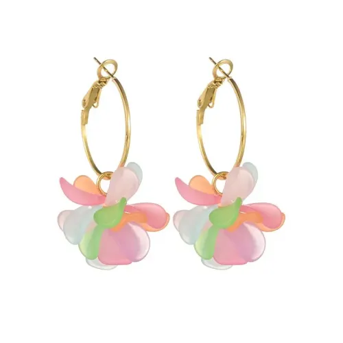 ETM595 Colorful Flower Stainless Steel Earrings with Tassel Studs Fashion Ear Jewelry