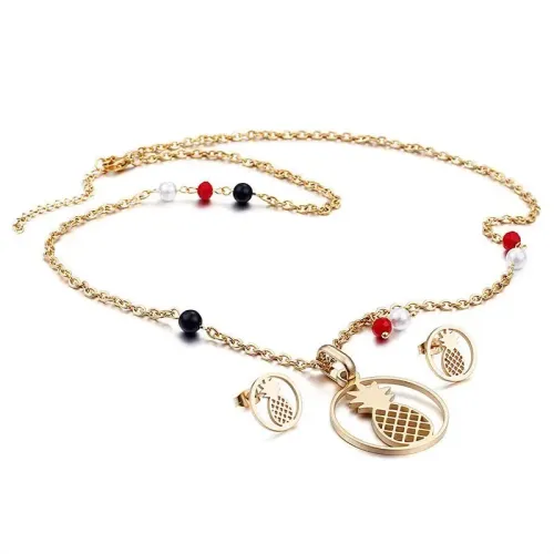 ETM411 Pineapple Pendant Necklace Earrings Set Tropical Jewelry Collection