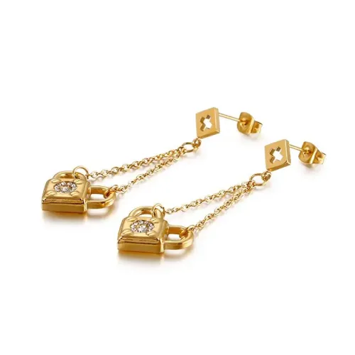 ETM389 Ladies' Double-Lock Titanium Steel Small Dangle Tassel Long Earrings Chic Ear Jewelry