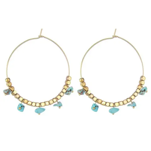 ETM760 14K Gold Turquoise Natural Stone Stud Earrings for Women Stainless Steel Jewelry