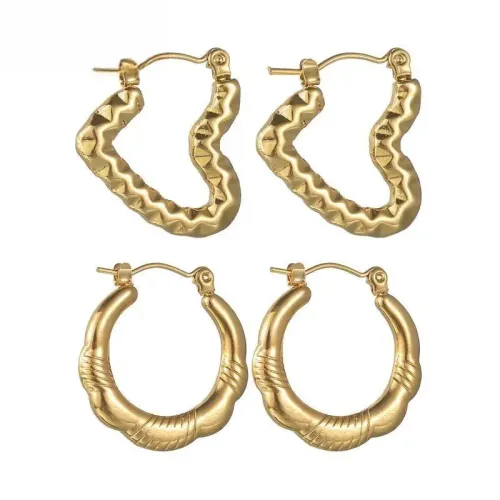 ETM729 18K Gold Stainless Steel Heart Tassel Earrings Simple Hoop Jewelry for Women