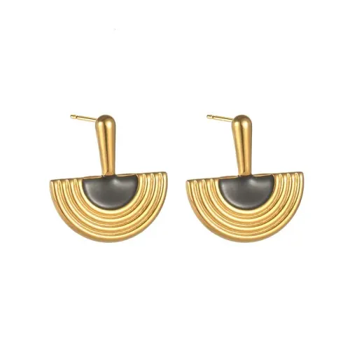 ETM774 18K Gold Plated Titanium Steel Stud Earrings with Semi-Circle Pattern Chic Ear Jewelry