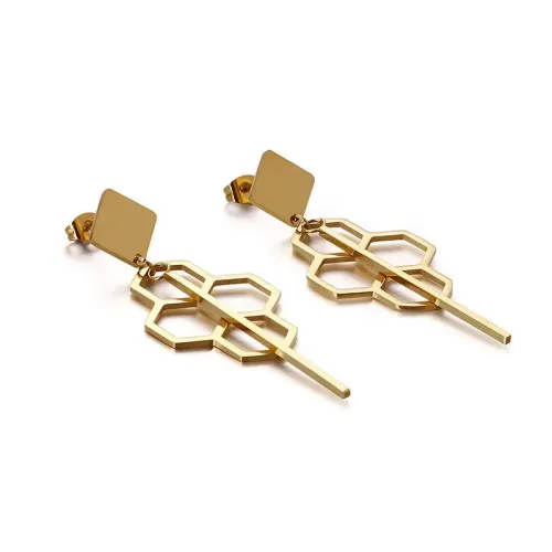 ETM422 Slimming Titanium Steel Geometric Diamond Tassel Earrings Long Dangle Accessories