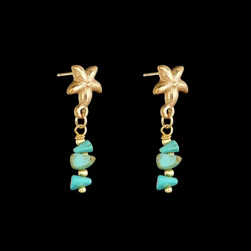 ETM586 14K Gold Turquoise Starfish Earrings for Women Stainless Steel Jewelry