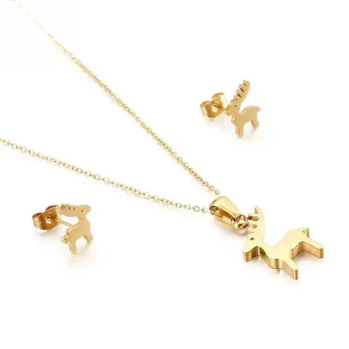 ETM827 Cute Deer Necklace and Earring Set Adorable Jewelry Combo for Her