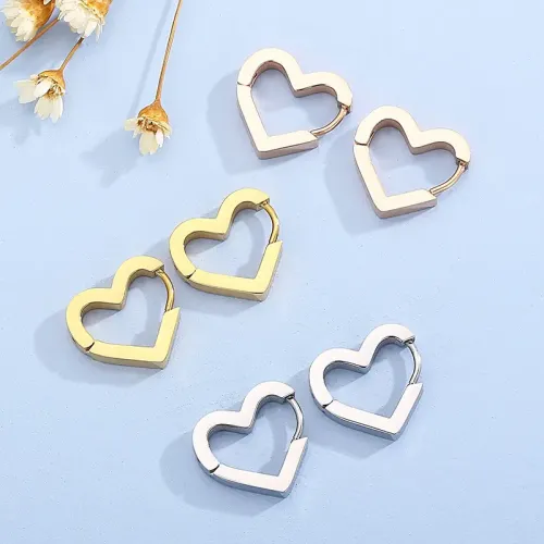 ETM380 Heart-Shaped Stud Earrings Titanium Steel Love Ear Jewelry for Men Women