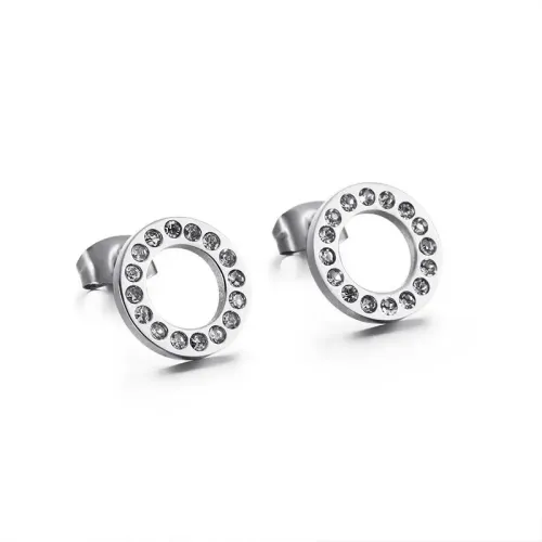 ETM836 Titanium Steel Rhinestone Rose Gold Hollow Circle Stud Earrings Unisex Jewelry