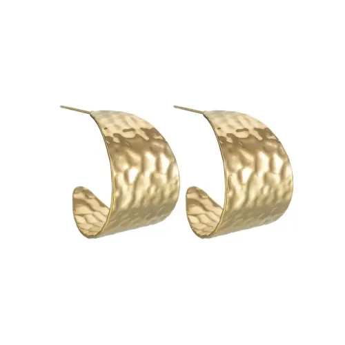 ETM668 18K Gold Titanium C-Shaped Irregular Pleated Texture Earrings Chic Women's Jewelry