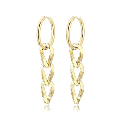 ETM360 Hip-Hop Style Gold-Plated Stainless Steel Drop Chain Earrings for Women