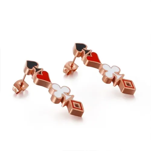 ETM376 Poker Suit Earrings Titanium Steel Hearts, Spades, Diamonds Clubs for Women