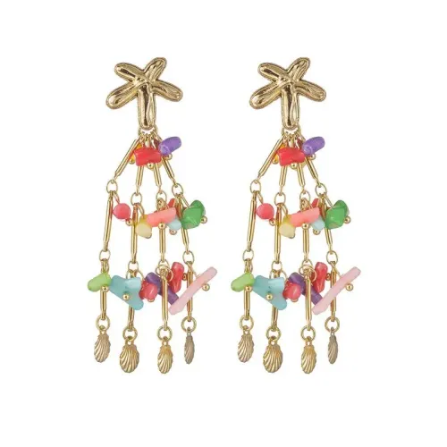 ETM549 18K Gold Plated Titanium Steel Flower Tassel Earrings Autumn/Winter Collection