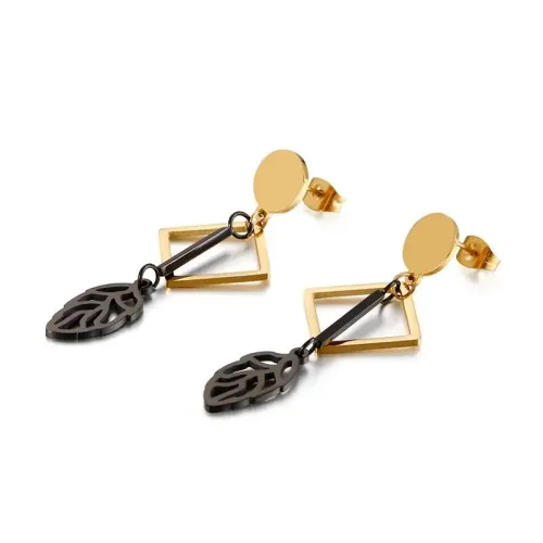 ETM434 Custom Women's Titanium Steel Leaf Pendant Earrings Diamond-Shaped Dangle