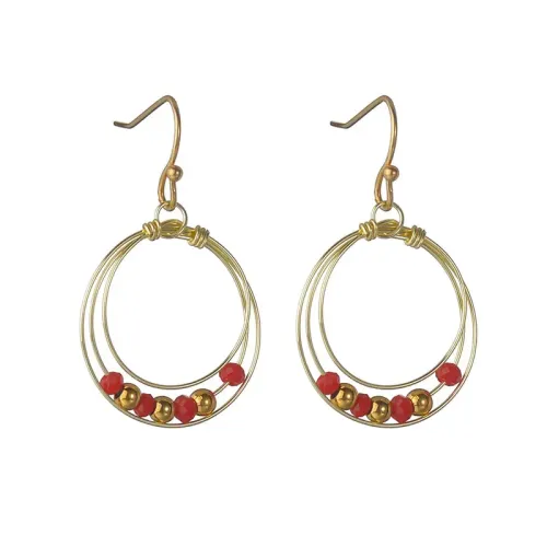 ETM577 Colorful Beaded Earrings with 14K Gold Plated Hoops Titanium Steel Royal Jewelry