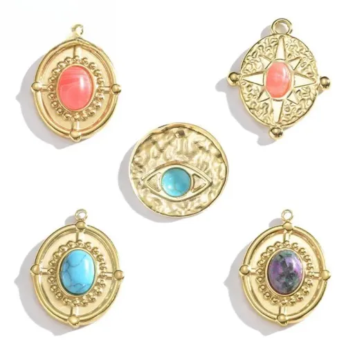 ETM731 Convex Concave Round Eye Earrings with Turquoise Pendant Stainless Steel Jewelry Accessories