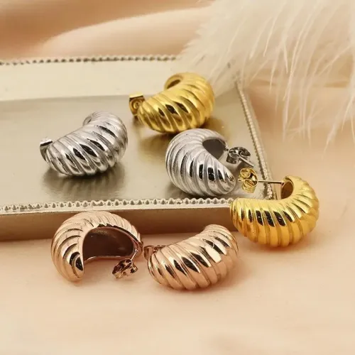 ETM277 18K Gold Plated Irregular Spiral Pattern Titanium Steel Stud Earrings Unique Design