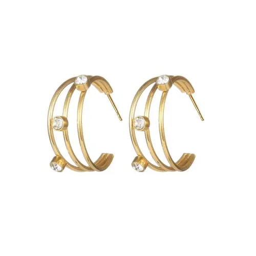 ETM638 304 Stainless Steel C-Shaped Geometric Earrings with White Diamond Accents Women's Jewelry