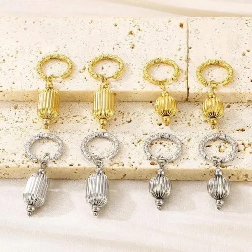 ETM414 18K Gold Plated Lantern Drop Earrings 3D Sphere Stainless Steel Jewelry