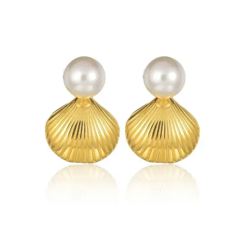 ETM618 Elegant 18K Gold Plated Stainless Steel Pearl Stud Earrings for Women