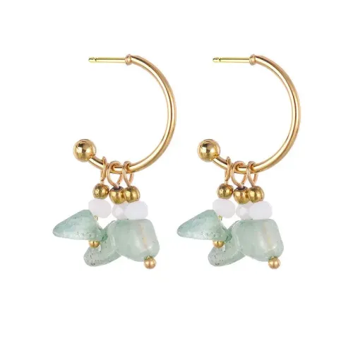 ETM673 14K Gold Colorful Beaded C-Shaped Stud Earrings with Natural Stones Stainless Steel Women's Jewelry