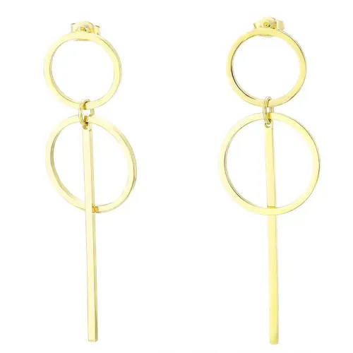 ETM373 Elegant Long Titanium Steel Earrings with Geometric Hollow Large Small Circles for Women