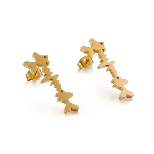 ETM844 Stainless Steel ECG Heartbeat Fish-Shaped Stud Earrings for Women Titanium Fashion Jewelry