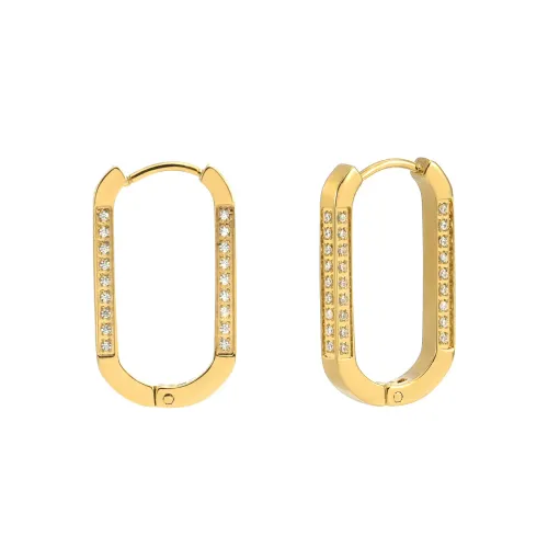 ETM513 Hip Hop Diamond-Studded Stainless Steel Hoop Earrings for Women Trendy Jewelry