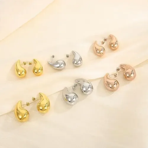 ETM255 Chubby Teardrop Hollow Stainless Steel Earrings Geometric Studs for Trendy Look