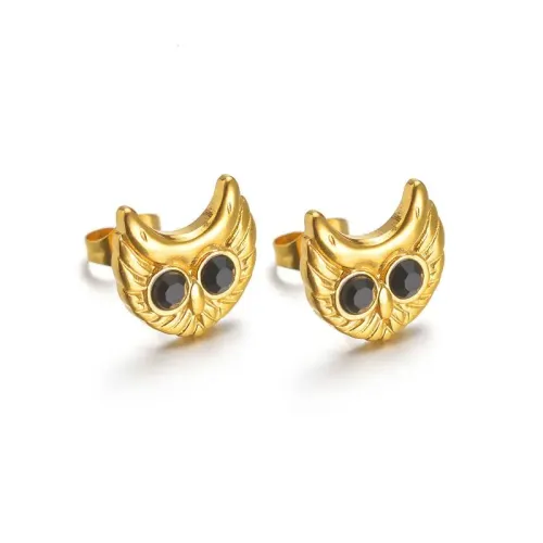ETM724 18K Gold 304 Stainless Steel Owl Stud Earrings Modern Chinese Style for Women